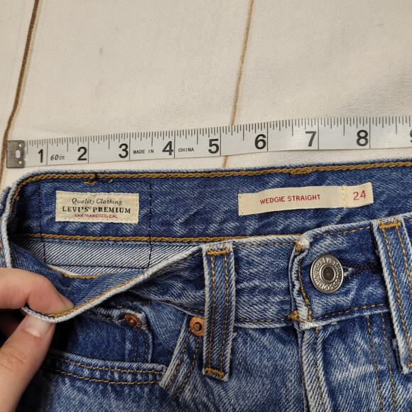 Levis premium wedgie straight jeans button fly raw hem distressed rigid - Picture 9 of 13